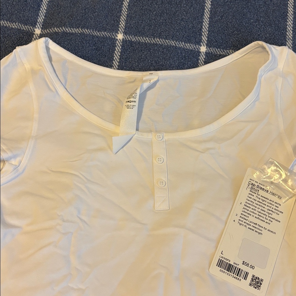 Lululemon Athletica White Cap-Sleeve Henley T-Shirt - Picture 3 of 4